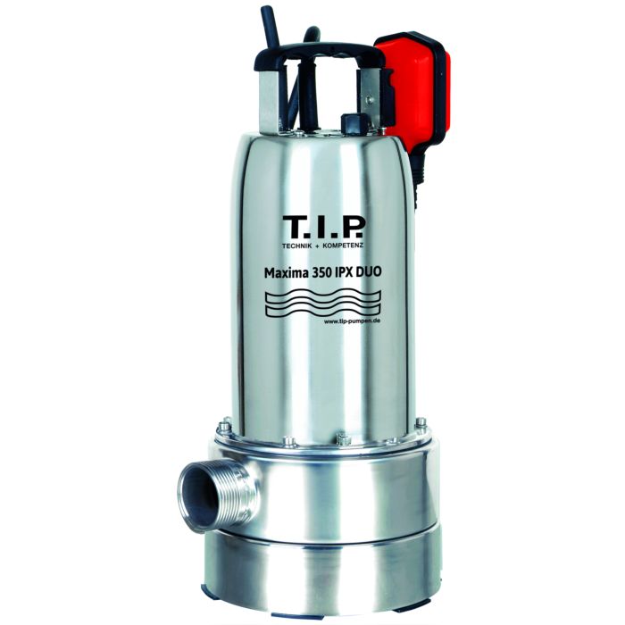 Pompe submersible eaux usées TIP - inox, 20 000 l/h, aspiration plate, hauteur de refoulement 8 m, granulométrie 30 mm, MAXIMA 350IPX DUO 30274