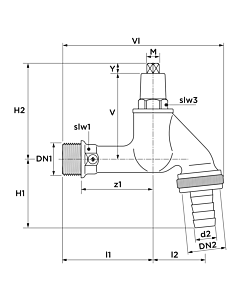Seppelfricke Sepp Auslaufventil 0000143 DN 20, Messing mattverchromt, für Steckschlüssel-Oberteil, mit Schlauchverschraubung