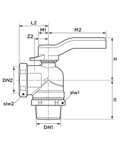 Aalberts SEPP robinet à boisseau sphérique coudé 0004050 DN 25, R 2000 x Rp 2000 , pour compteurs de gaz bitubes, laiton