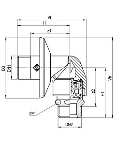 Aalberts SEPP Safe wall elbow 0005953 DN 15, angle shape, with backflow preventer, pipe aerator, chrome-plated brass