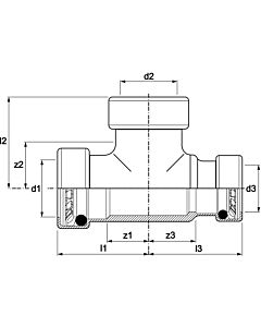 Aalberts VSH Tectite T-piece TT130282822 28 x 28 x 22 mm, copper, reduced, non-detachable