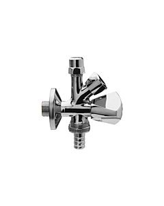 Universal vanne d&#39;angle combinée à double axe 421851 laiton chromé, 2000 /2&quot;x10mmx3/4&quot;, avec clapet anti-retour et rosace