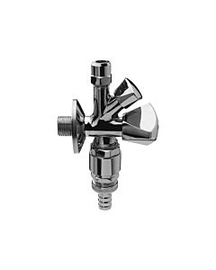 Universal double Universal combination angle valve 421853 chrome-plated brass, 2000 / 2 &quot;x10mmx3 / 4&quot;, with pipe aerator and backflow preventer
