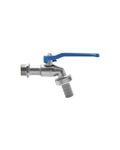 ASW ball outlet valve 422508 3/4&quot;, blue handle, matt chrome-plated brass, with hose connection