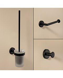 Cosmic Start Badaccessoires Set 3 in 1 schwarz Bürstengarnitur, Papierhalter und Haken