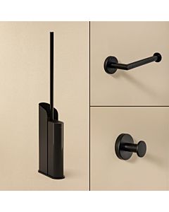 Cosmic Start Ensemble d'accessoires de salle de bain 3 en 1, noir mat,  avec porte-brosse WC plat, porte-papier toilette et crochet