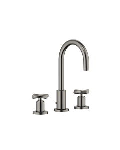 Dornbracht Tara. Drei-Loch-Armatur 20710892-99 für Waschtisch, mit Ablaufgarnitur, Ausladung 135 mm, Dark Platinum matt