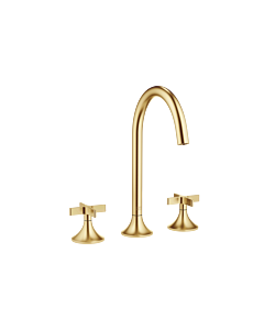 Dornbracht Vaia three-hole fitting 20713809-28 for washbasin, with waste set, brushed brass