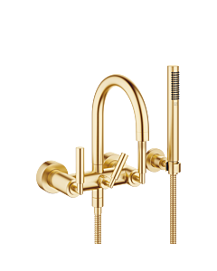 Dornbracht Tara . Two-handle bath mixer 25133882-28 Lever, wall mounting, with set, brushed brass