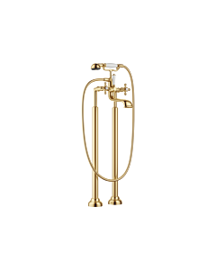 Dornbracht Madison two-hole bath mixer 25943360-28 free-standing assembly, with shower set, brushed brass