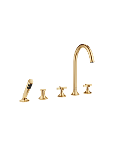 Dornbracht Vaia five-hole bath mixer 27522809-28 for bath rim installation, with diverter, brushed brass