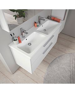 Duravit D-Code Doppelwaschtisch 24001200002 mit Hahnlochbank, 2 Becken, Hahnlöcher, Weiß Hochglanz, 1200 x 480 mm
