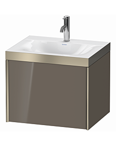 Duravit XViu vanity unit XV4609OB189P 60x48cm, 2000 pull-out, 2000 tap hole, matt champagne, Rahmen P, flannel gray high gloss
