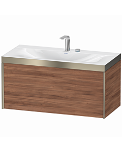 Duravit XViu vanity unit XV4611EB179P 100x48cm, 2000 pull-out, 2 tap holes, matt champagne, Rahmen P, natural walnut