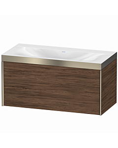 Duravit XViu Waschtisch-Unterschrank XV4611NB121P 100x48cm, 1 Auszug, ohne Hahnloch, champagner matt, Rahmen P, nussbaum dunkel
