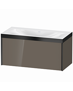 Duravit XViu Waschtisch-Unterschrank XV4611NB289P 100x48cm, 1 Auszug, ohne Hahnloch, schwarz matt, Rahmen P, flannel grey hochglanz