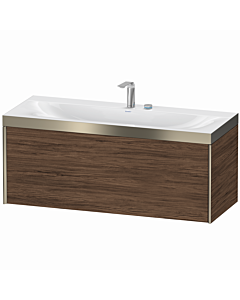 Duravit XViu Waschtisch-Unterschrank XV4612EB121P 120x48cm, 1 Auszug, 2 Hahnlöcher, champagner matt, Rahmen P, nussbaum dunkel