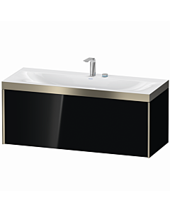 Duravit XViu Waschtisch-Unterschrank XV4612EB140P 120x48cm, 1 Auszug, 2 Hahnlöcher, champagner matt, Rahmen P, schwarz hochglanz