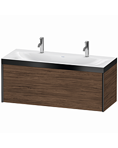 Duravit XViu Waschtisch-Unterschrank XV4613OB221P 120x48cm, 1 Auszug, 1 Hahnloch, schwarz matt, Rahmen P, nussbaum dunkel