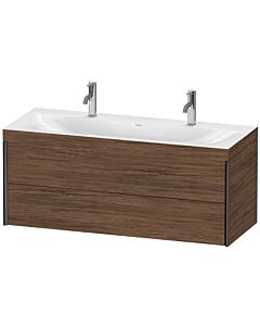 Duravit XViu Waschtisch-Unterschrank XV4617EB221C 120x48cm, 2 Schubkästen, 2 Hahnlöcher, schwarz matt, Rahmen C, nussbaum dunkel
