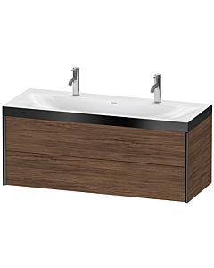 Duravit XViu Waschtisch-Unterschrank XV4617EB221P 120x48cm, 2 Schubkästen, 2 Hahnlöcher, schwarz matt, Rahmen P, nussbaum dunkel
