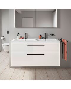 Duravit D-Code Doppel-Waschtischunterschrank DC46740BD220000 ,Griff Diamantschwarz, Weiß Hochglanz, Wandhängend, Schubkästen 2,f.DWT 1184x555x460 mm
