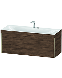 Duravit XViu Waschtisch-Unterschrank XV4612EB121C 120x48cm, 1 Auszug, 2 Hahnlöcher, champagner matt, Rahmen C, nussbaum dunkel