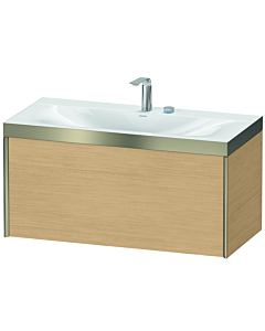 Duravit XViu vanity unit XV4611EB130P 100x48cm, 2000 pull-out, 2 tap holes, matt champagne, Rahmen P, natural oak