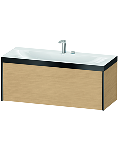 Duravit XViu vanity unit XV4612EB230P 120x48cm, 2000 pull-out, 2 tap holes, matt black, Rahmen P, natural oak