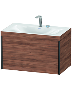 Duravit XViu Waschtisch-Unterschrank XV4610EB279C 80x48cm, 1 Auszug, 2 Hahnlöcher, schwarz matt, Rahmen C, nussbaum natur