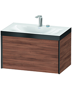 Duravit XViu Waschtisch-Unterschrank XV4610EB279P 80x48cm, 1 Auszug, 2 Hahnlöcher, schwarz matt, Rahmen P, nussbaum natur