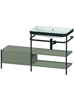 Duravit Happy D.2 Plus Möbelwaschtisch-Kombination HP4747N9292 140 x 49 cm, ohne Hahnloch, steingrau seidenmatt, mit Metallkonsole