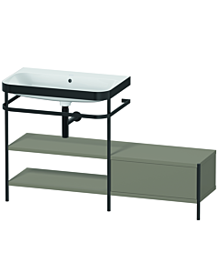 Duravit Happy D.2 Plus furniture washbasin combination HP4752N9292 140 x 49 cm, without tap hole, stone gray satin finish, with metal console