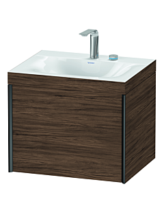 Duravit XViu Waschtisch-Unterschrank XV4609EB221C 60x48cm, 1 Auszug, 2 Hahnlöcher, schwarz matt, Rahmen C, nussbaum dunkel
