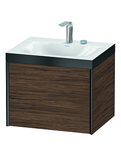 Duravit XViu vanity unit XV4609EB221P 60x48cm, 2000 pull-out, 2 tap holes, matt black, Rahmen P, dark walnut