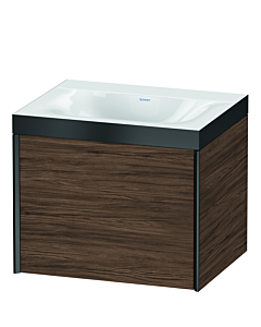 Duravit XViu Waschtisch-Unterschrank XV4609NB221P 60x48cm, 1 Auszug, ohne Hahnloch, schwarz matt, Rahmen P, nussbaum dunkel
