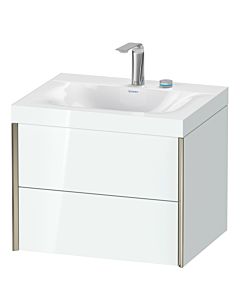 Duravit Meuble sous-vasque XViu XV4614EB185C 60x48cm, 2 tiroirs, 2 trous pour robinetterie, champagne mat, Rahmen C, blanc brillant