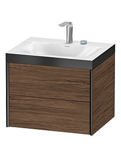 Duravit XViu vanity unit XV4614EB221P 60x48cm, 2 drawers, 2 tap holes, matt black, Rahmen P, dark walnut