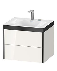Duravit XViu Waschtisch-Unterschrank XV4614EB222P 60x48cm, 2 Schubkästen, 2 Hahnlöcher, schwarz matt, Rahmen P, weiß hochglanz
