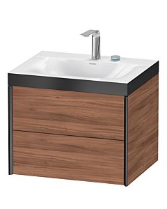 Duravit XViu Waschtisch-Unterschrank XV4614EB279P 60x48cm, 2 Schubkästen, 2 Hahnlöcher, schwarz matt, Rahmen P, nussbaum natur
