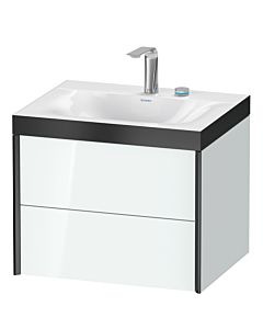 Duravit XViu Waschtisch-Unterschrank XV4614EB285P 60x48cm, 2 Schubkästen, 2 Hahnlöcher, schwarz matt, Rahmen P, weiß hochglanz
