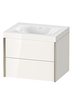 Duravit Meuble sous-vasque XViu XV4614NB122C 60x48cm, 2 tiroirs, sans trou pour robinet, champagne mat, Rahmen C, blanc brillant