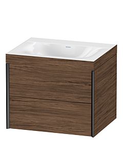 Duravit Meuble sous-vasque XViu XV4614NB221C 60x48cm, 2 tiroirs, sans trou pour robinet, noir mat, Rahmen C, noyer foncé