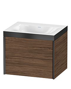 Duravit XViu Waschtisch-Unterschrank XV4614NB221P 60x48cm, 2 Schubkästen, ohne Hahnloch, schwarz matt, Rahmen P, nussbaum dunkel