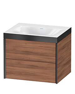 Duravit XViu Waschtisch-Unterschrank XV4614NB279P 60x48cm, 2 Schubkästen, ohne Hahnloch, schwarz matt, Rahmen P, nussbaum natur