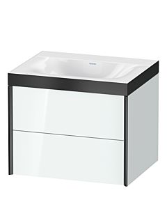 Duravit Meuble sous-vasque XViu XV4614NB285P 60x48cm, 2 tiroirs, sans trou pour robinet, noir mat, Rahmen P, blanc brillant