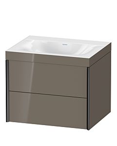 Duravit Meuble sous-vasque XViu XV4614NB289C 60x48cm, 2 tiroirs, sans trou pour robinet, noir mat, Rahmen C, gris flanelle brillant