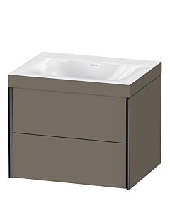 Duravit Meuble sous-vasque XViu XV4614NB290C 60x48cm, 2 tiroirs, sans trou pour robinet, noir mat, Rahmen C, flanelle gris soie mat