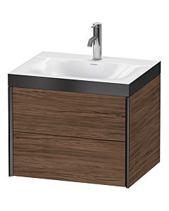 Duravit XViu Waschtisch-Unterschrank XV4614OB221P 60x48cm, 2 Schubkästen, 1 Hahnloch, schwarz matt, Rahmen P, nussbaum dunkel