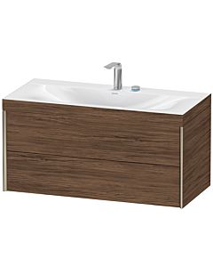 Duravit XViu Waschtisch-Unterschrank XV4616EB121C 100x48cm, 2 Schubkästen, 2 Hahnlöcher, champagner matt, Rahmen C, nussbaum dunkel